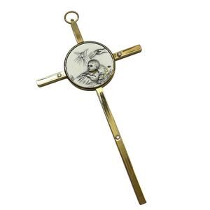 Goldtone Christening Cross Baptism Wall Hanging Baby Gift 5"